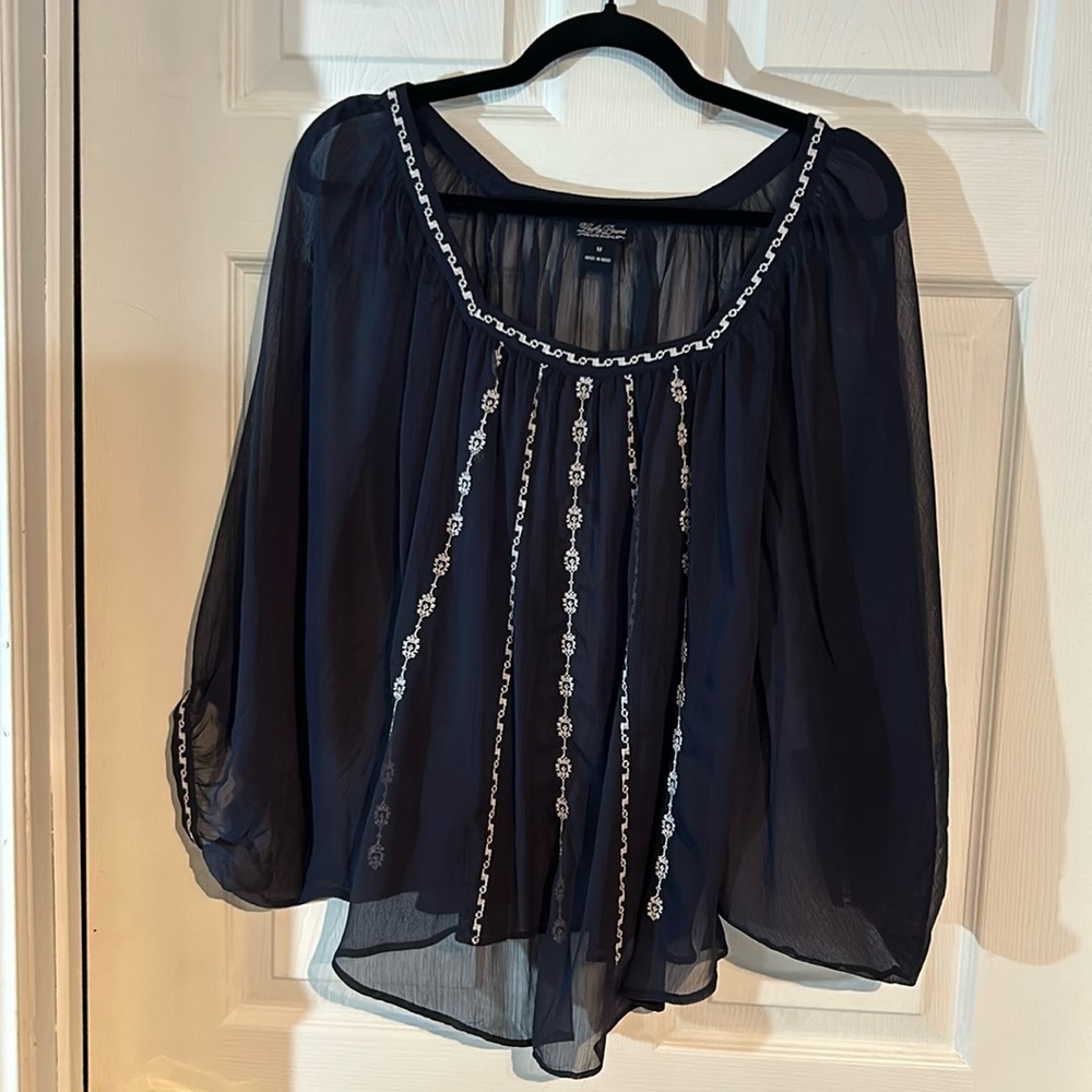 Lucky Brand Sheer oversized medium dolman sleeve Top